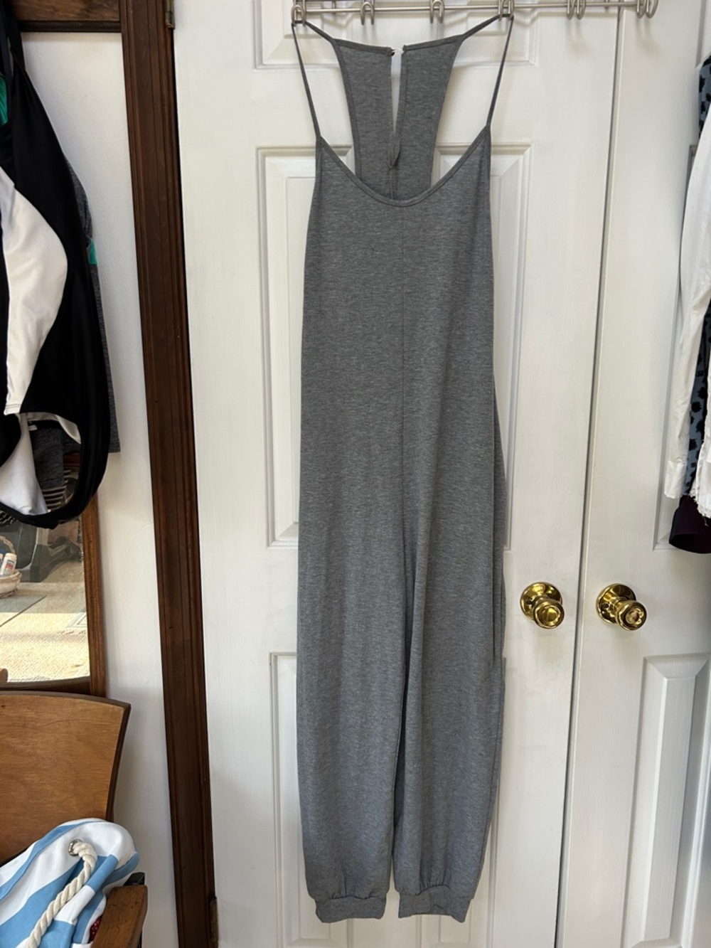 XL Casual Gray Jumpsuit Romper w/ cuffed ankles, supersoft. Spaghetti straps.EUC